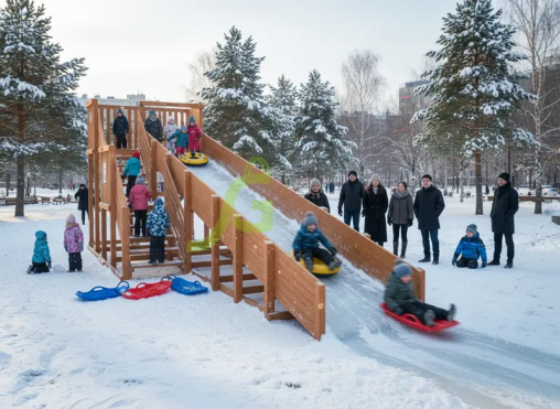 Зимняя деревянная горка "IgraGrad Snow Fox", скат 8 м